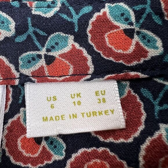 MAEVE Anthropologie Flounced Peasant Janie Blouse Top Shirt Floral Navy Button 6 - Picture 4 of 10